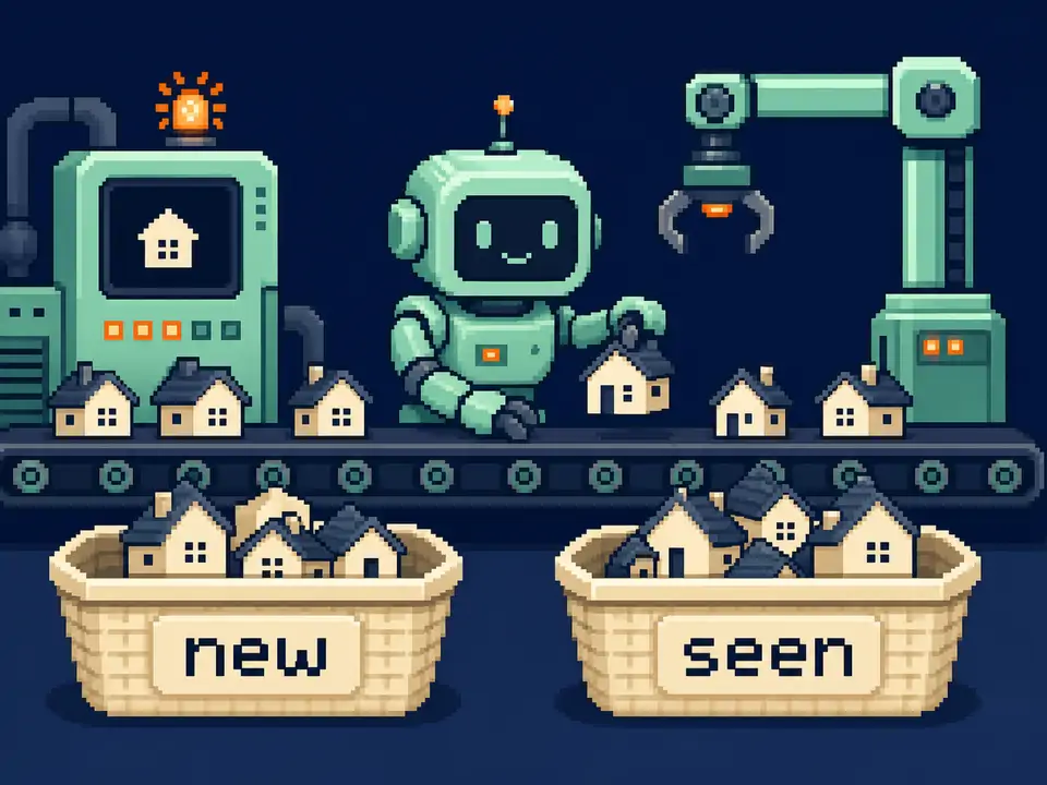 A small robot sorting house records into new and already seen groups